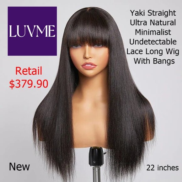 22 100% Human Hair Yaki Straight Lace Long Wig With Bangs
